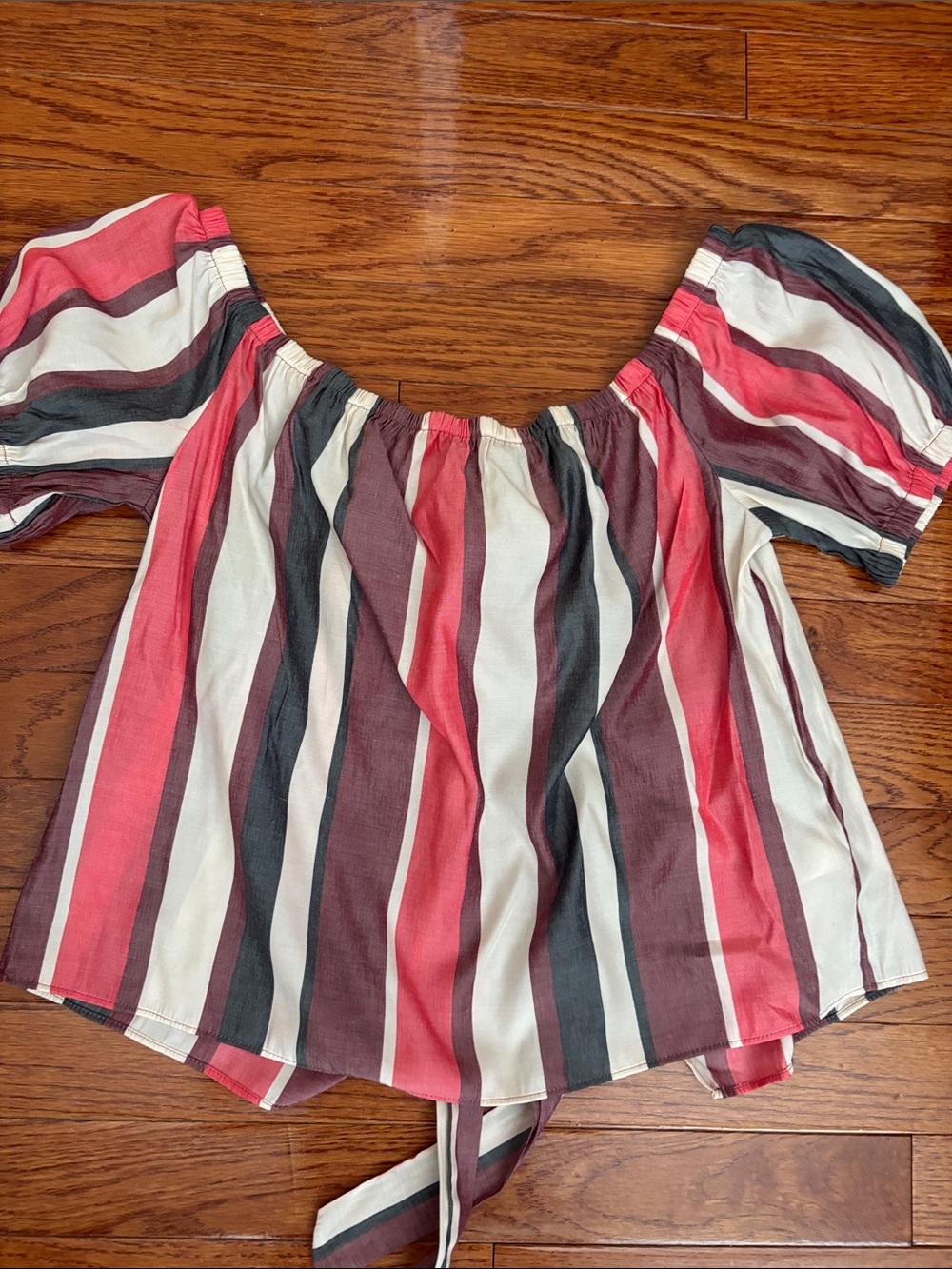 Express Striped Off-Shoulder Women’s Top. Tie in the back and slightly open
